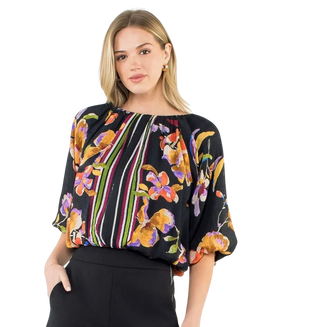 Puff Sleeve Floral Blouse, Black
