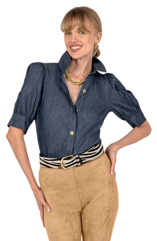 Puff Sleeve Top, Chambray