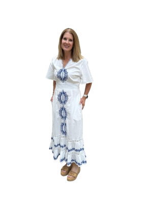 Oasis Maxi Dress, Blue/White Emb