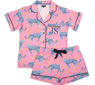 Cosmic Cheetah Pajama Shorts Set, Pink
