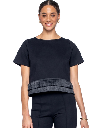 Tess Tee, Solid Black W/ Fringe